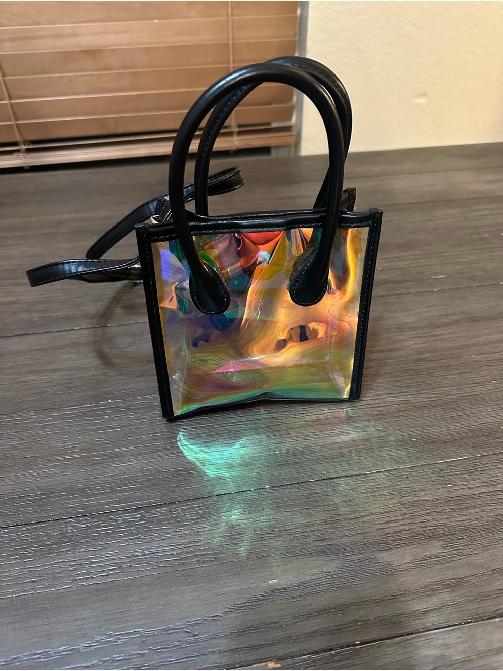 Holographic Mini Tote Bag with Black Trim